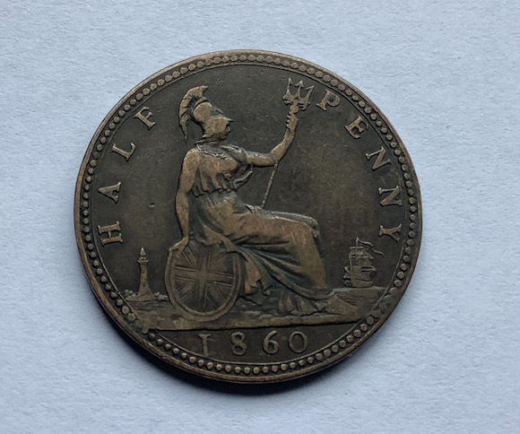 Great Britain 1860 halfpenny coin